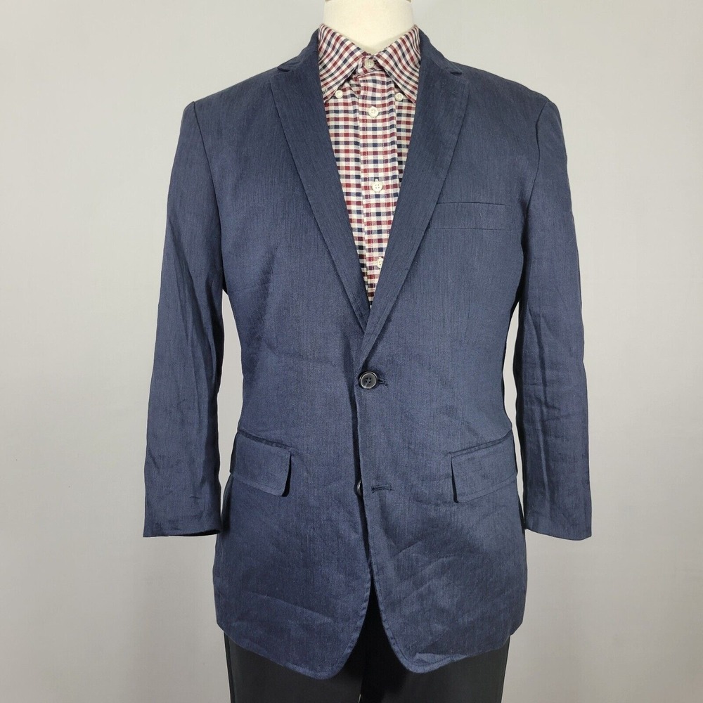 INC International Concepts Men's Sport Coat Two Button Navy Linen‎ Blend Medium